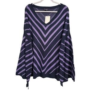 Roaman's Boho Whimsigoth  Balloon Sleeve Tie Lightweight Knit Tunic Sweater 1X